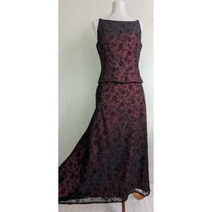 Vtg Betsy Adam Dress Gown Prom Goth Fairycore Y2K Black Red Overlay Floral 10P